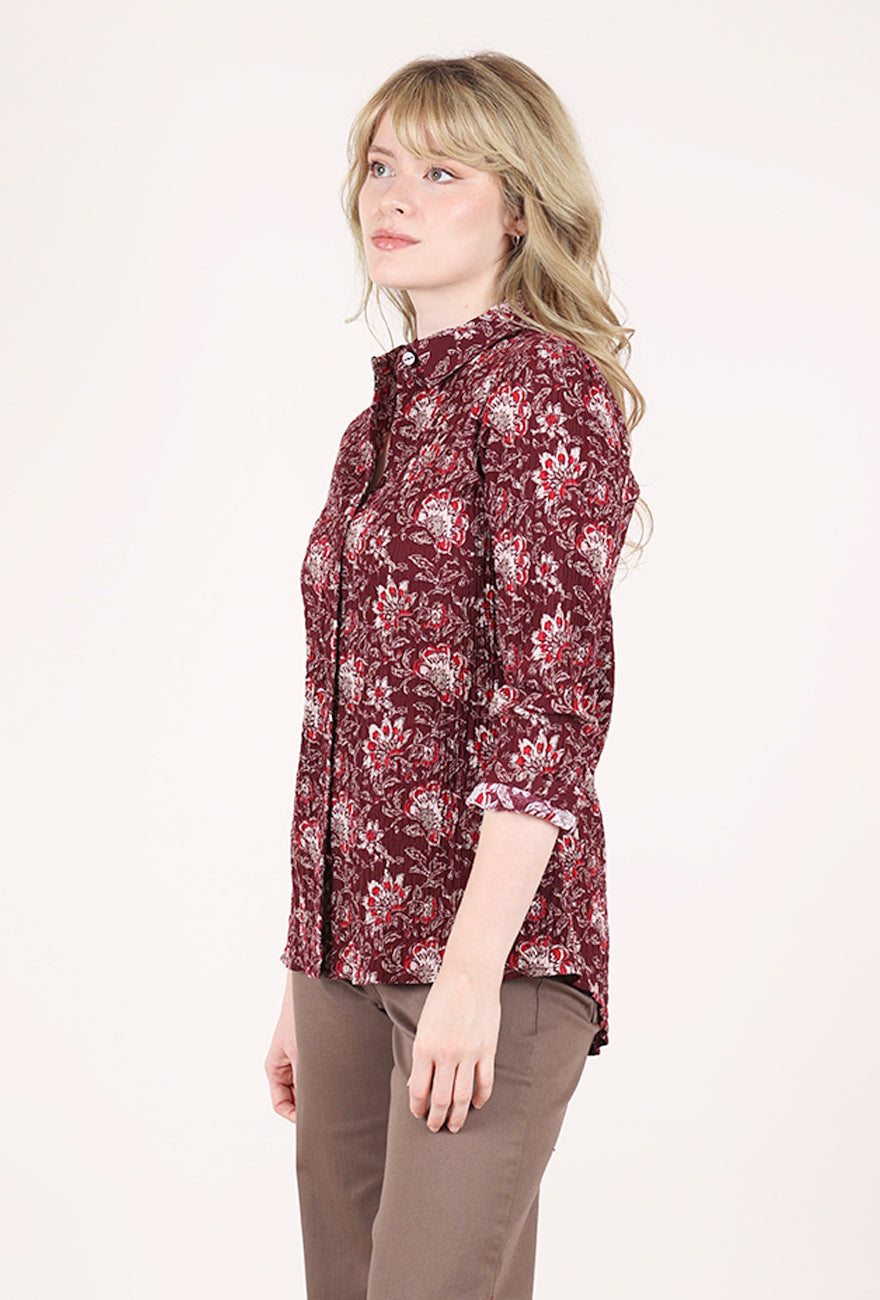 Habitat Floral Block Print Shaped Shirt, Wine 