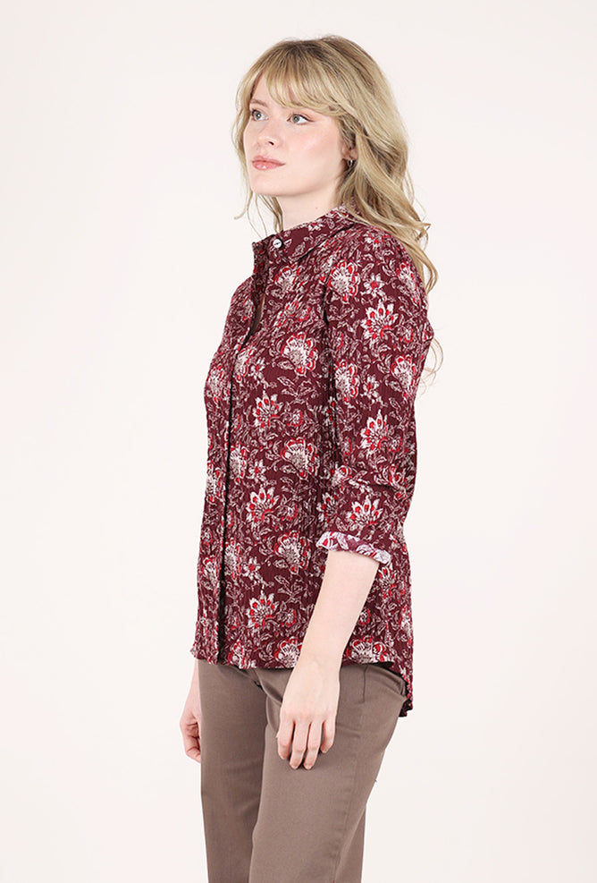 Habitat Floral Block Print Shaped Shirt, Wine 