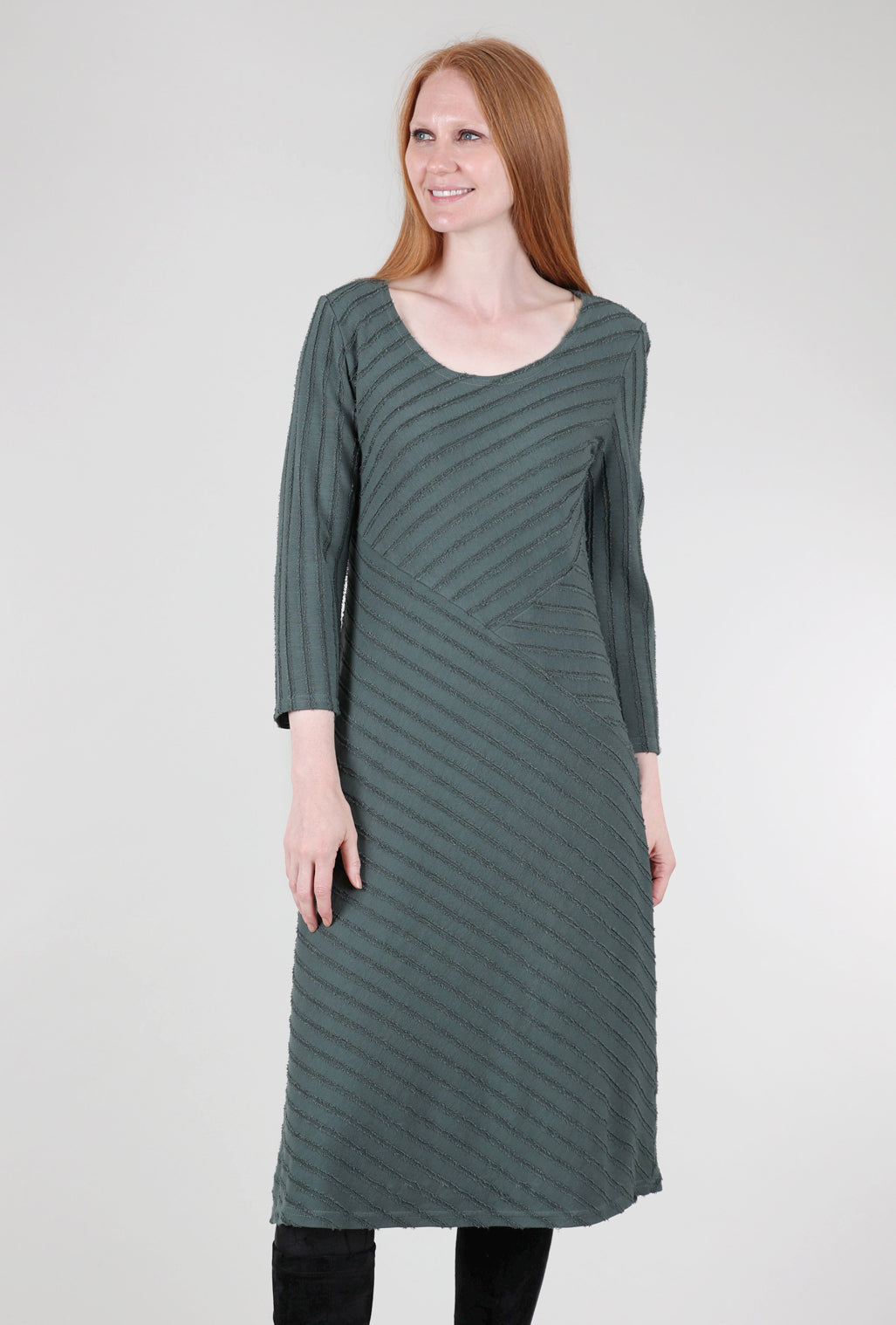 Cut Loose Frayed-Stripe Seamed Dress, Myrtle 