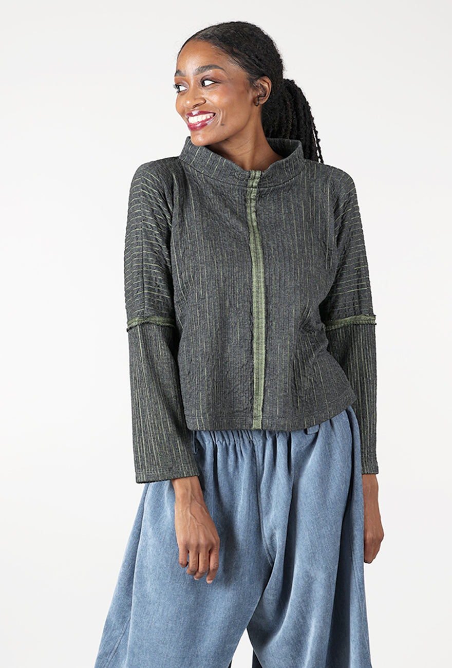Crimp Stripe Knit Top, Gray/Green