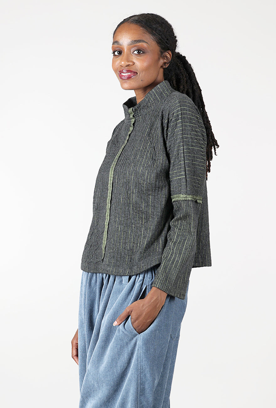 Crimp Stripe Knit Top, Gray/Green Angle 2