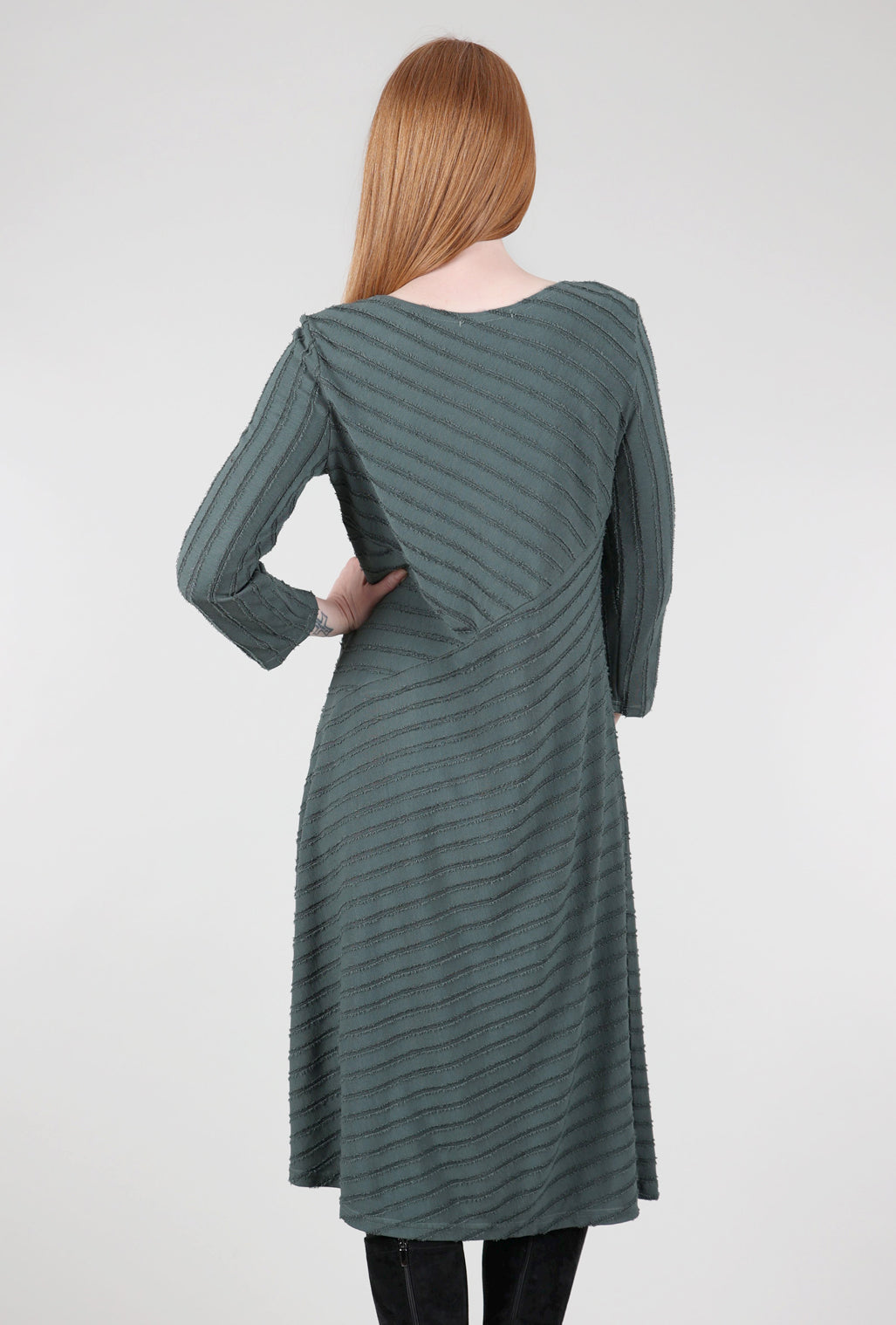 Cut Loose Frayed-Stripe Seamed Dress, Myrtle 