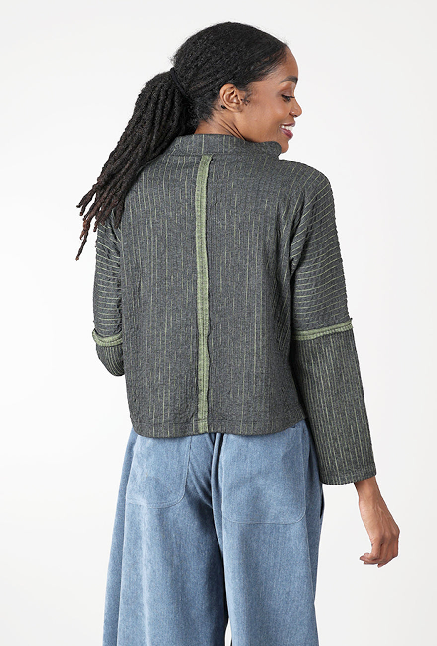 Crimp Stripe Knit Top, Gray/Green