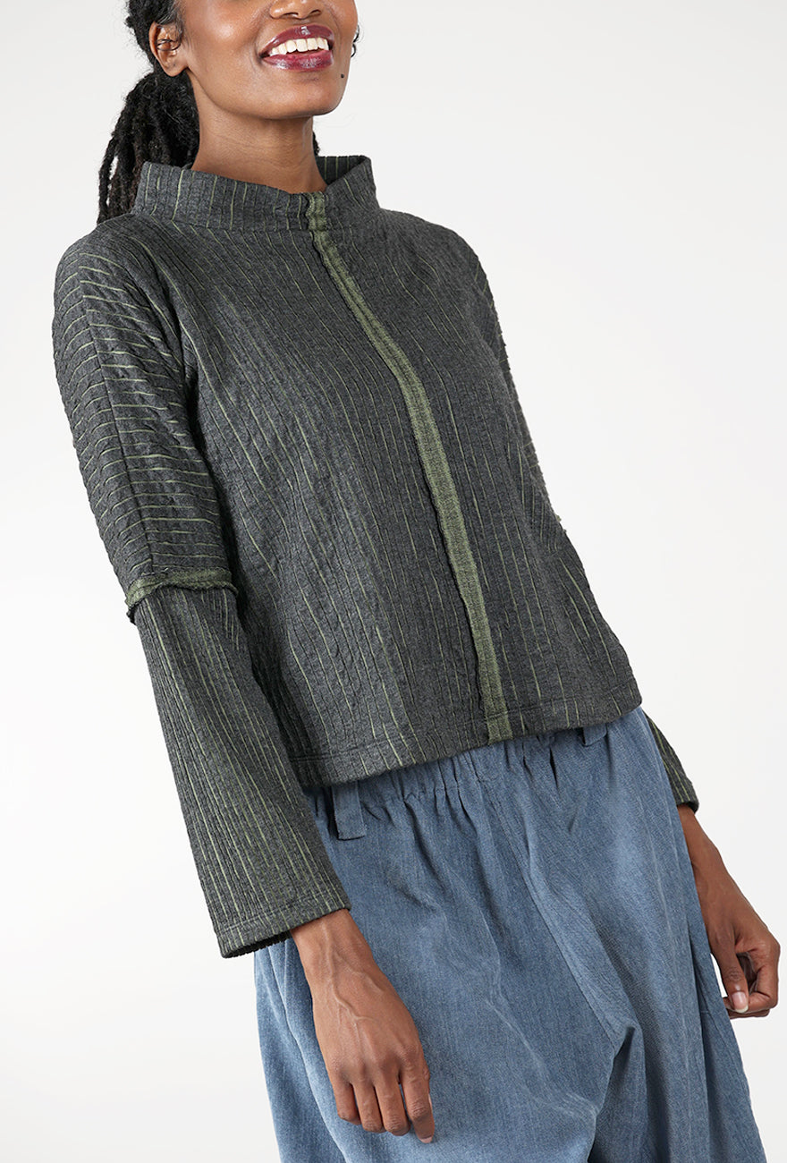 Crimp Stripe Knit Top, Gray/Green Angle 4