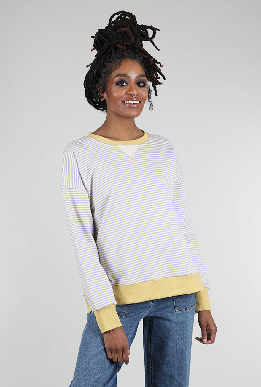 Hem & Thread Mini Stripe Oversized Sweatshirt, Lemon/Lavender 