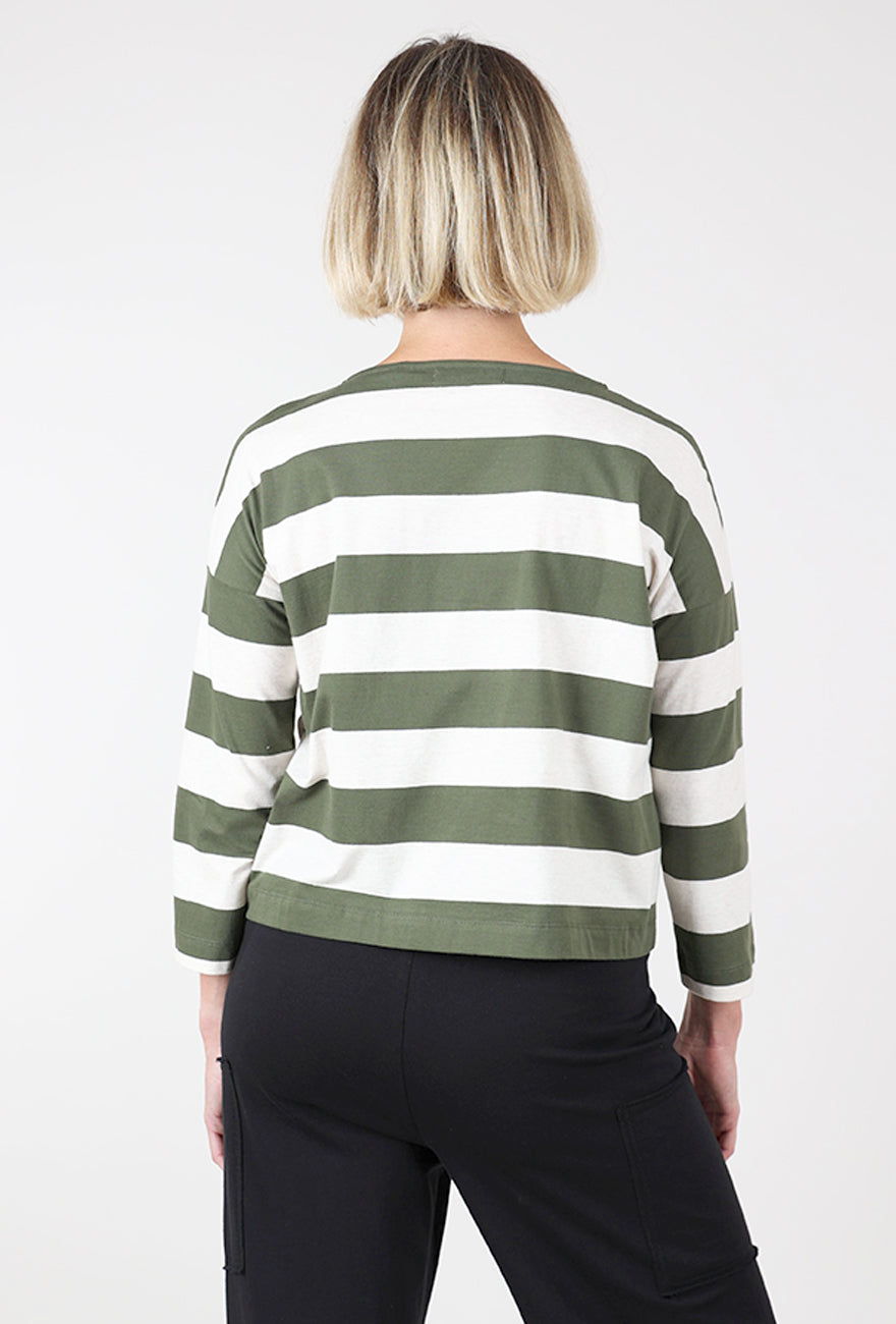 Leia-Sue Jersey Stripe Top, Olive/Ecru