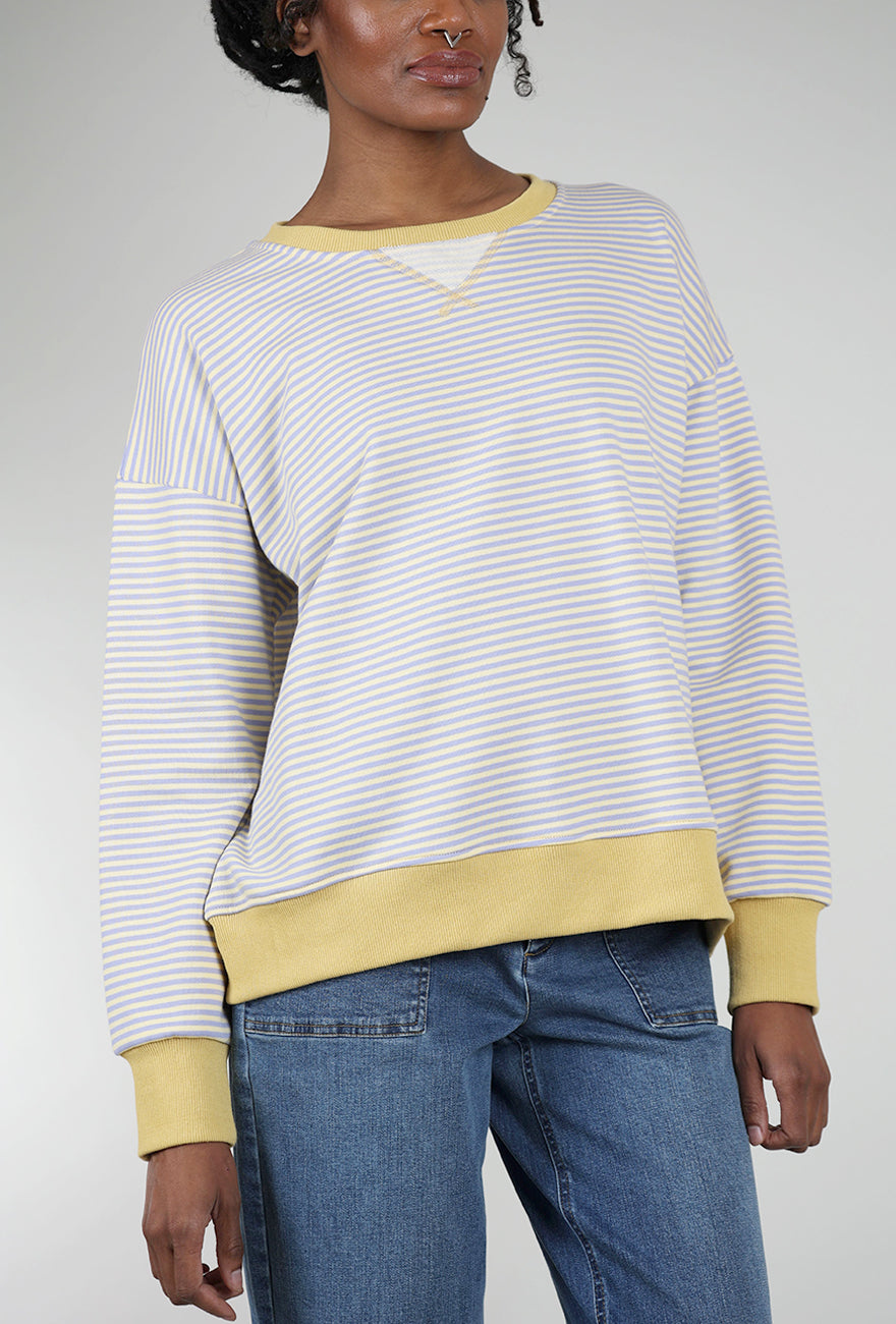 Hem & Thread Mini Stripe Oversized Sweatshirt, Lemon/Lavender 