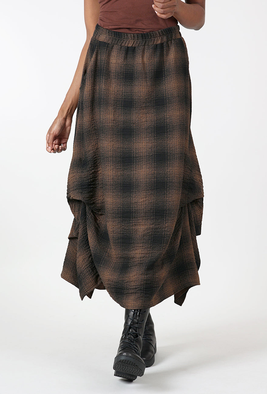 Plaid Lantern Skirt, Brown/Black