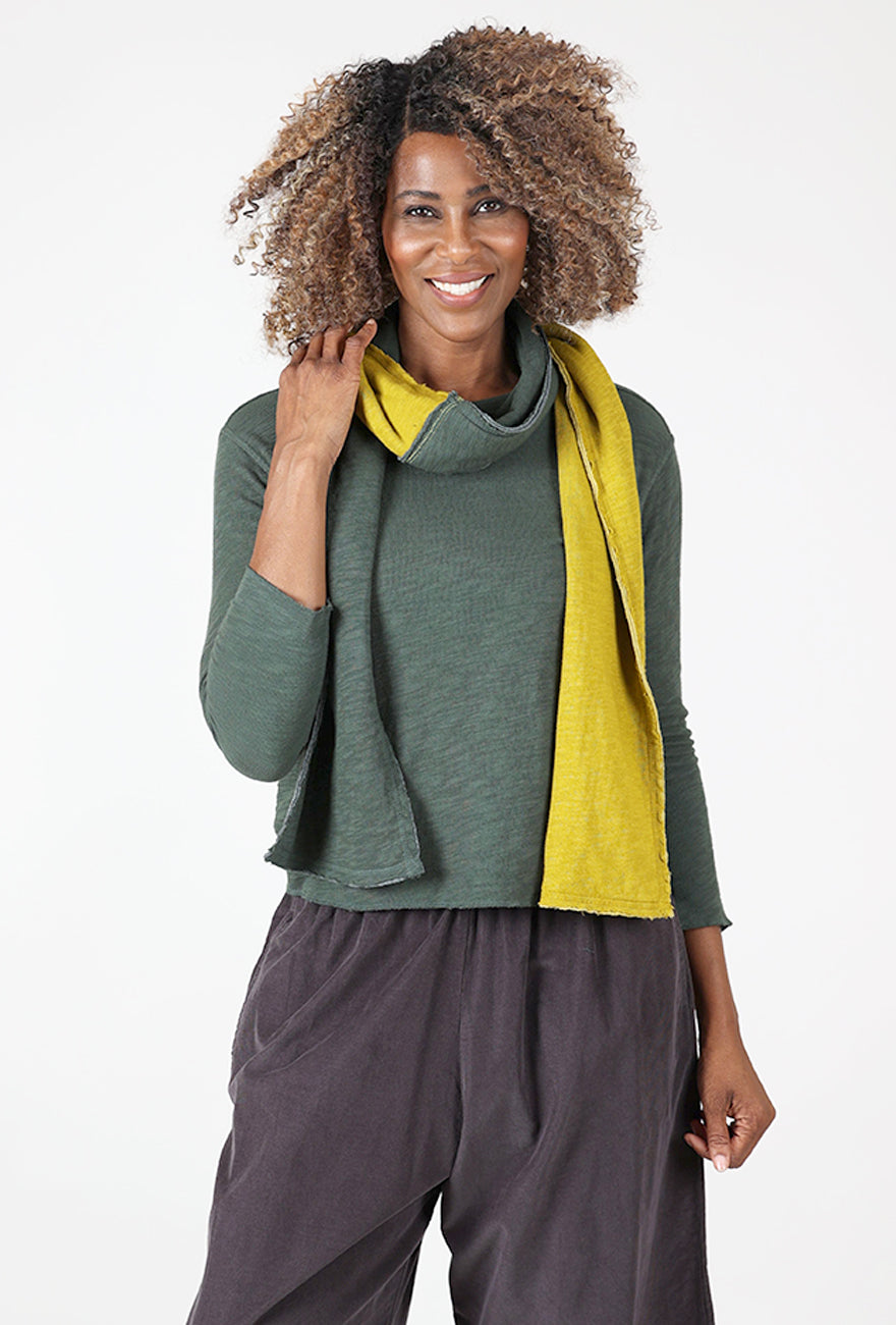 Eleven Stitch Two-Tone Double-Face Scarf, Mustard/Konbu 