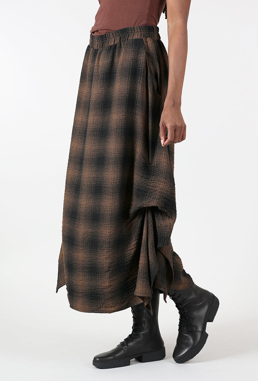 Plaid Lantern Skirt, Brown/Black Angle 2