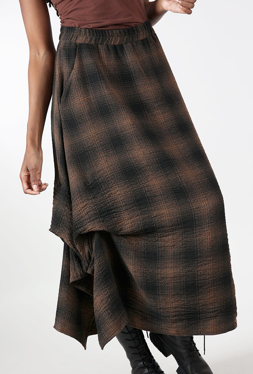 Plaid Lantern Skirt, Brown/Black