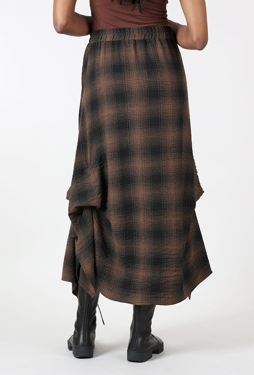 Plaid Lantern Skirt, Brown/Black