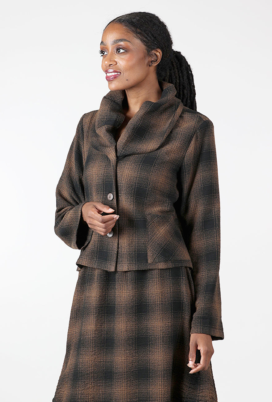 Plaid Cropped Jacket, Brown/Black Angle 2
