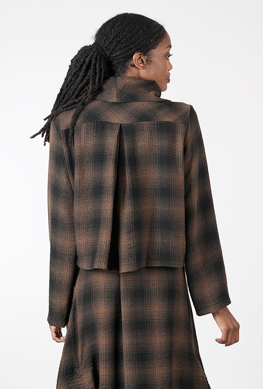 Plaid Cropped Jacket, Brown/Black Angle 3