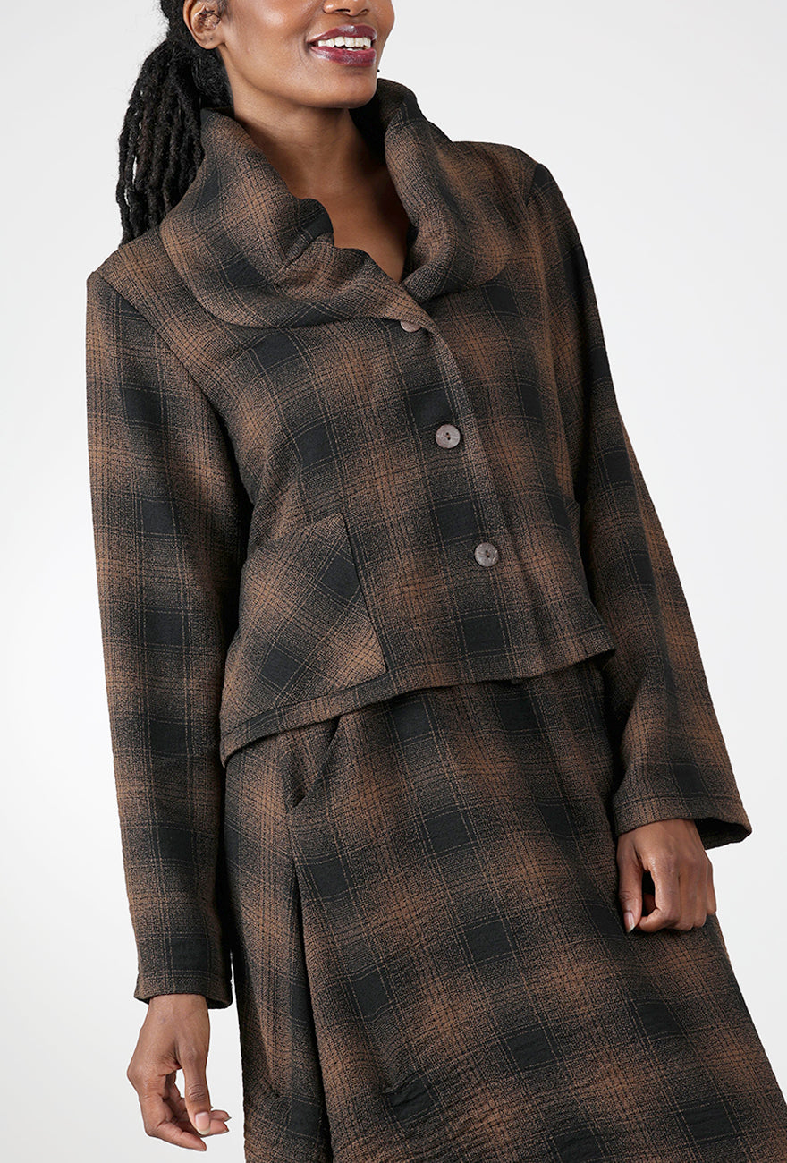 Plaid Cropped Jacket, Brown/Black