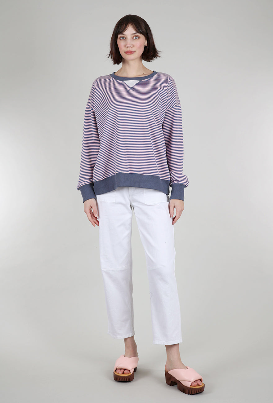 Hem & Thread Mini Stripe Oversized Sweatshirt, Indigo/Pink 