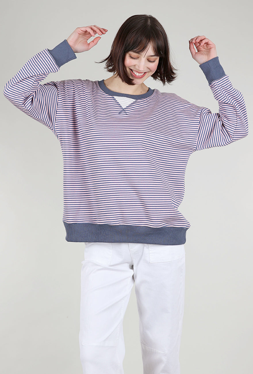 Hem & Thread Mini Stripe Oversized Sweatshirt, Indigo/Pink 