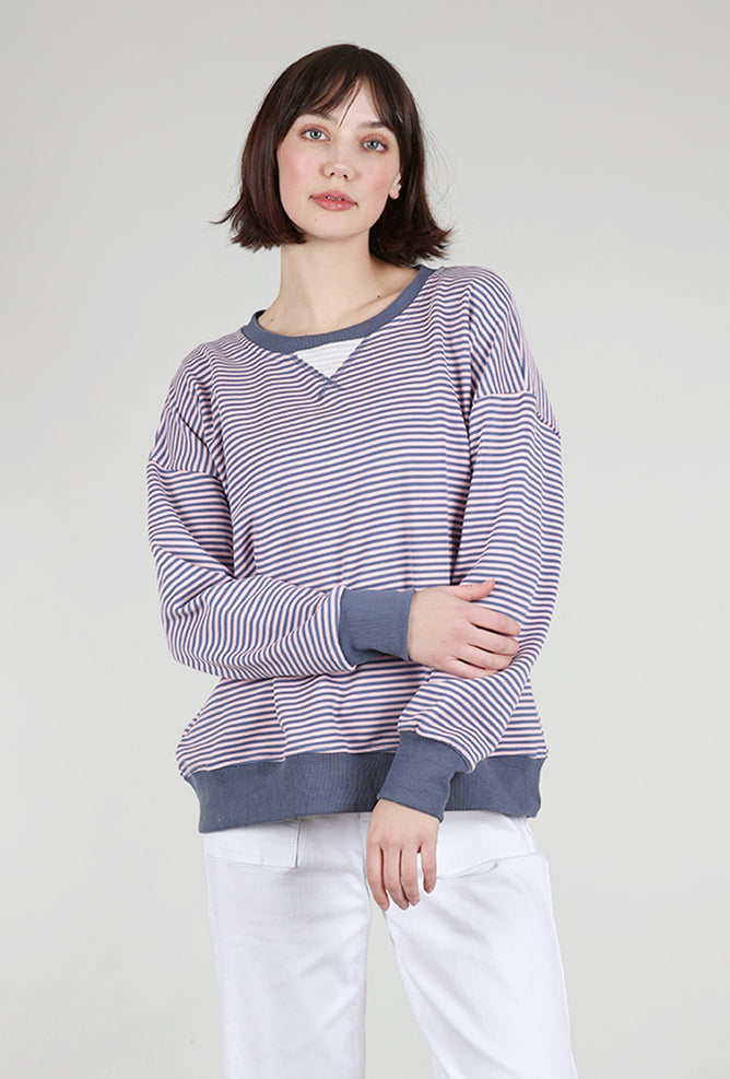 Hem & Thread Mini Stripe Oversized Sweatshirt, Indigo/Pink 