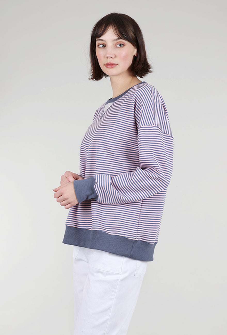 Hem & Thread Mini Stripe Oversized Sweatshirt, Indigo/Pink 