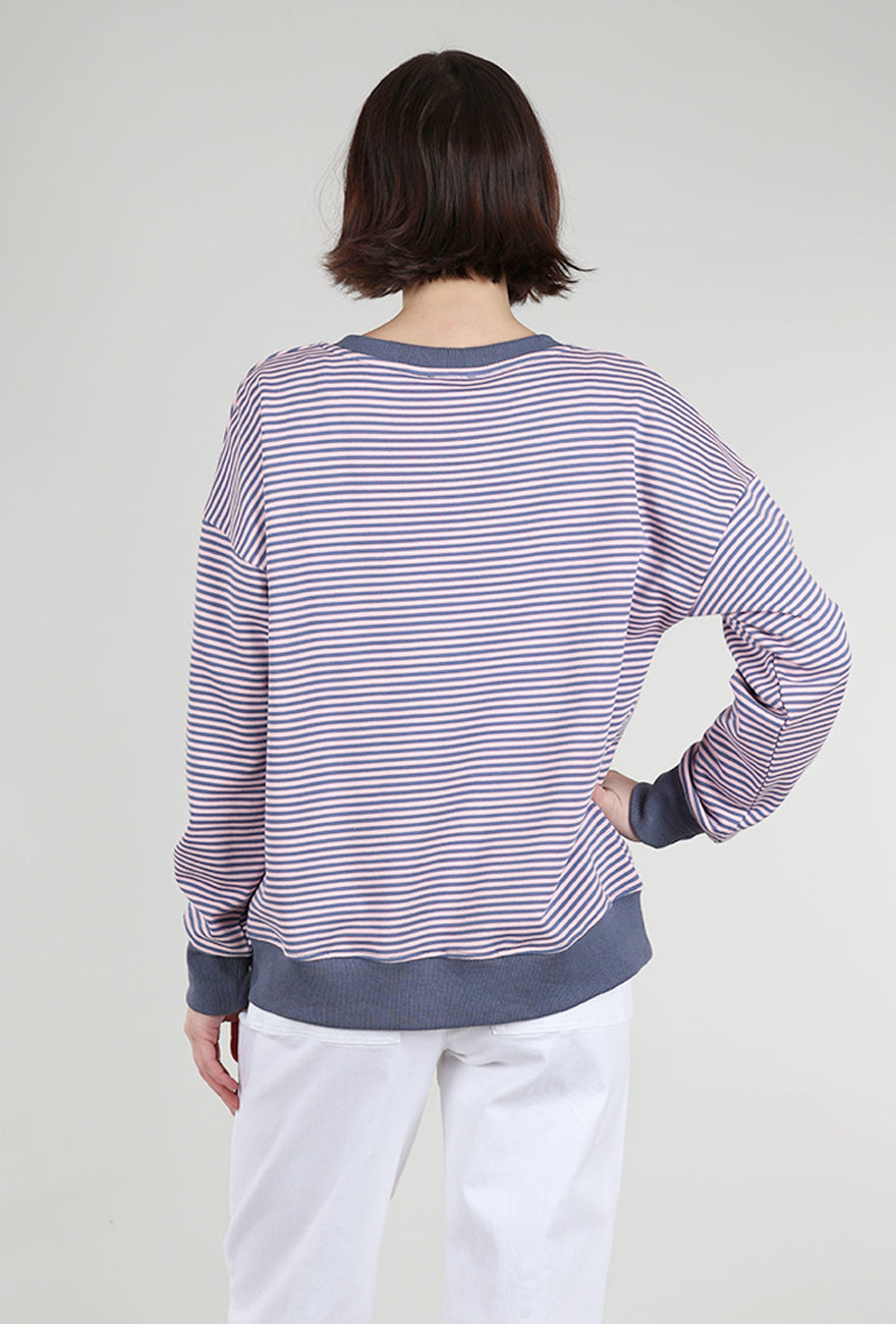 Hem & Thread Mini Stripe Oversized Sweatshirt, Indigo/Pink 