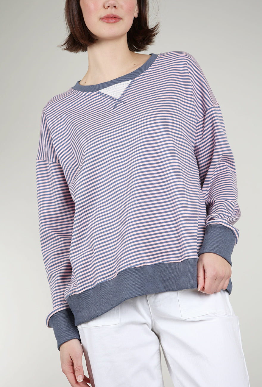 Hem & Thread Mini Stripe Oversized Sweatshirt, Indigo/Pink 