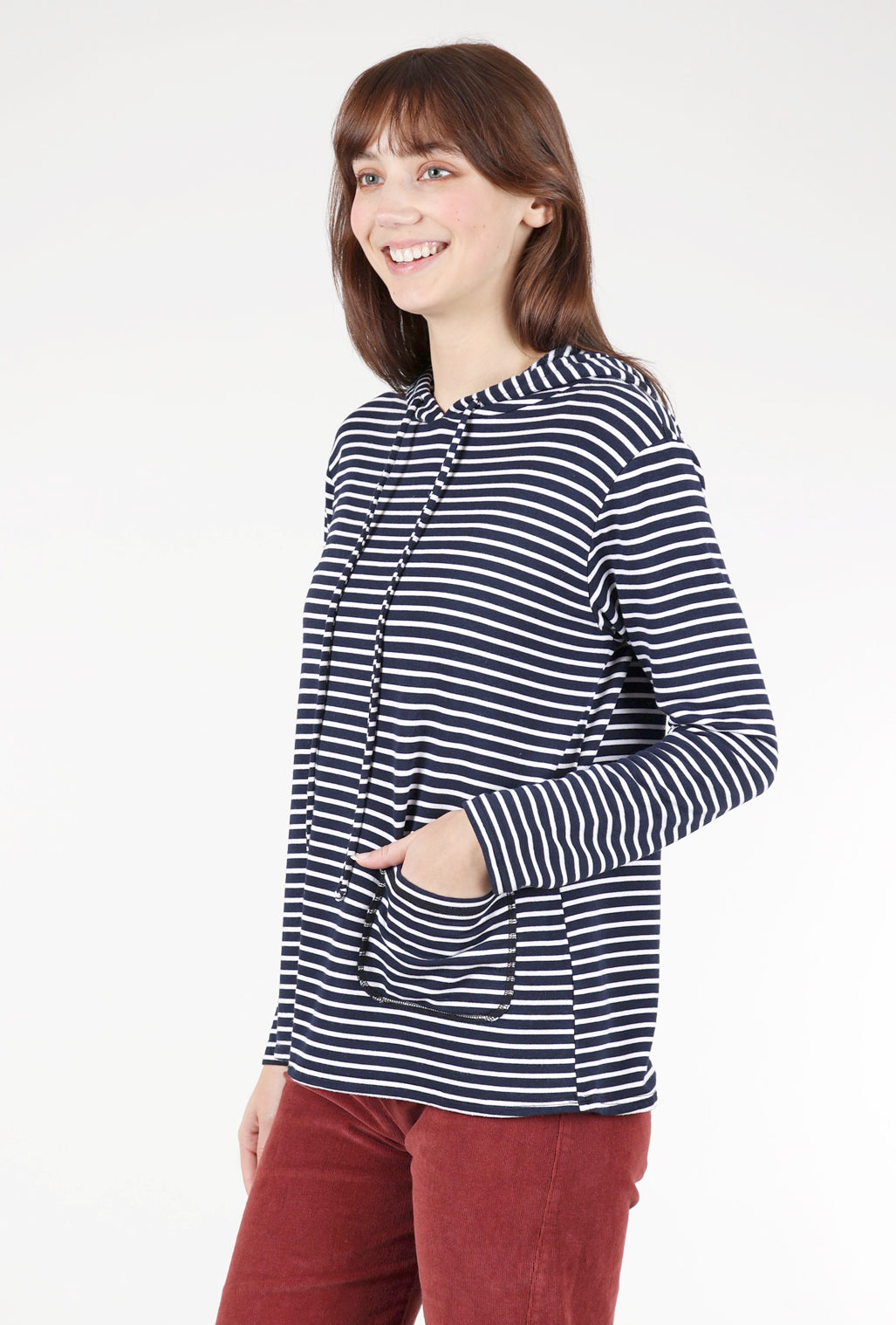 Cut Loose A-Line Stripe Hoodie, Navy/White XSmall Navy