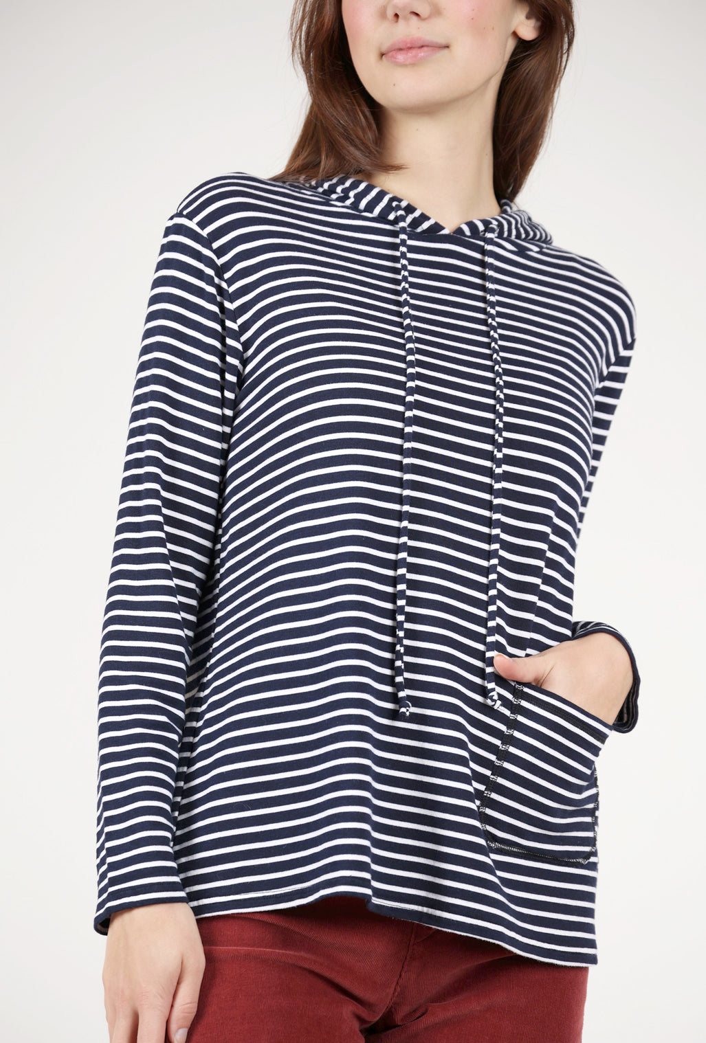 Cut Loose A-Line Stripe Hoodie, Navy/White XSmall Navy