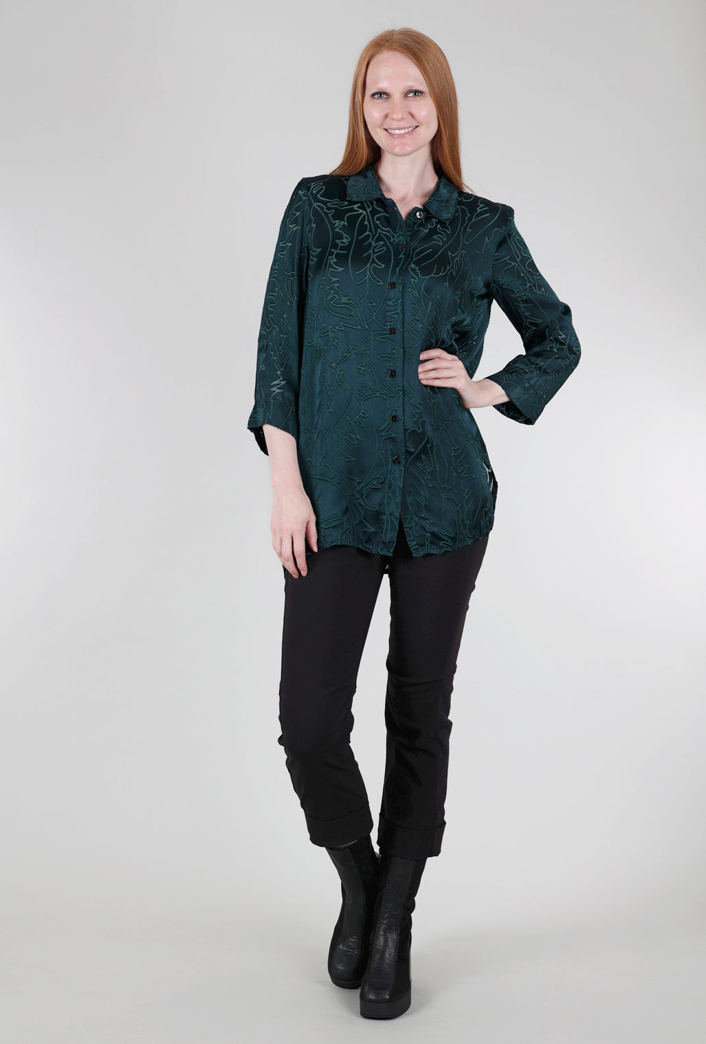 Grizas Burnout Silk Blend Blouse, Emerald 