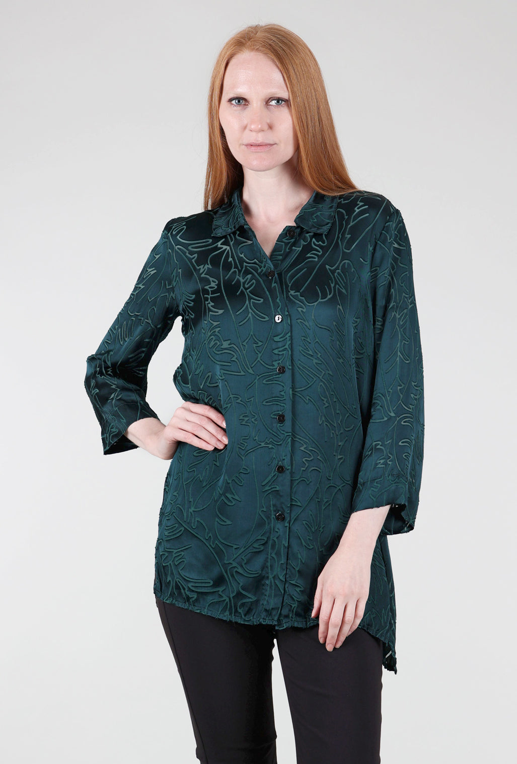 Grizas Burnout Silk Blend Blouse, Emerald 