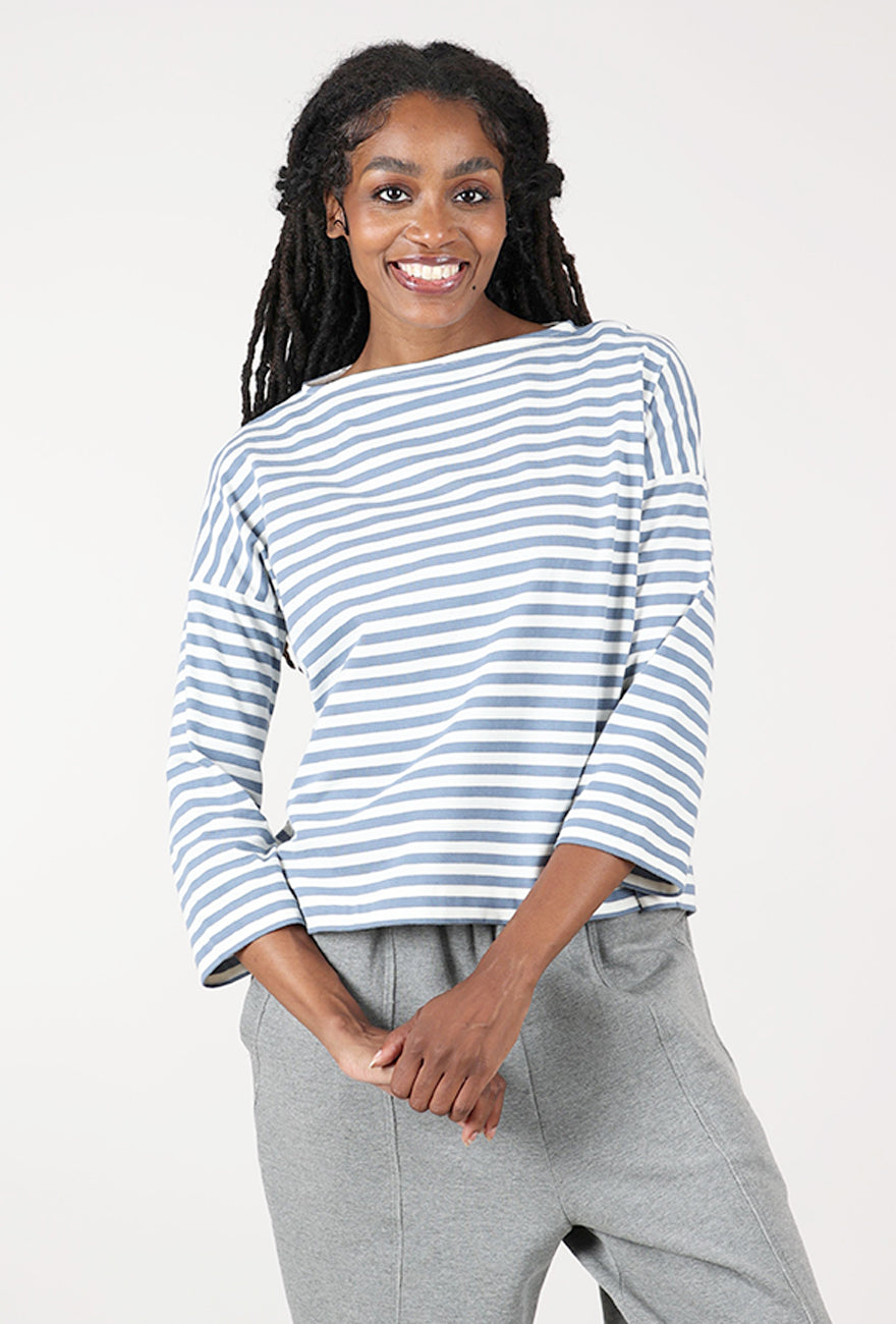 Leia-Sue Jersey Stripe Top, Pewter/Off White