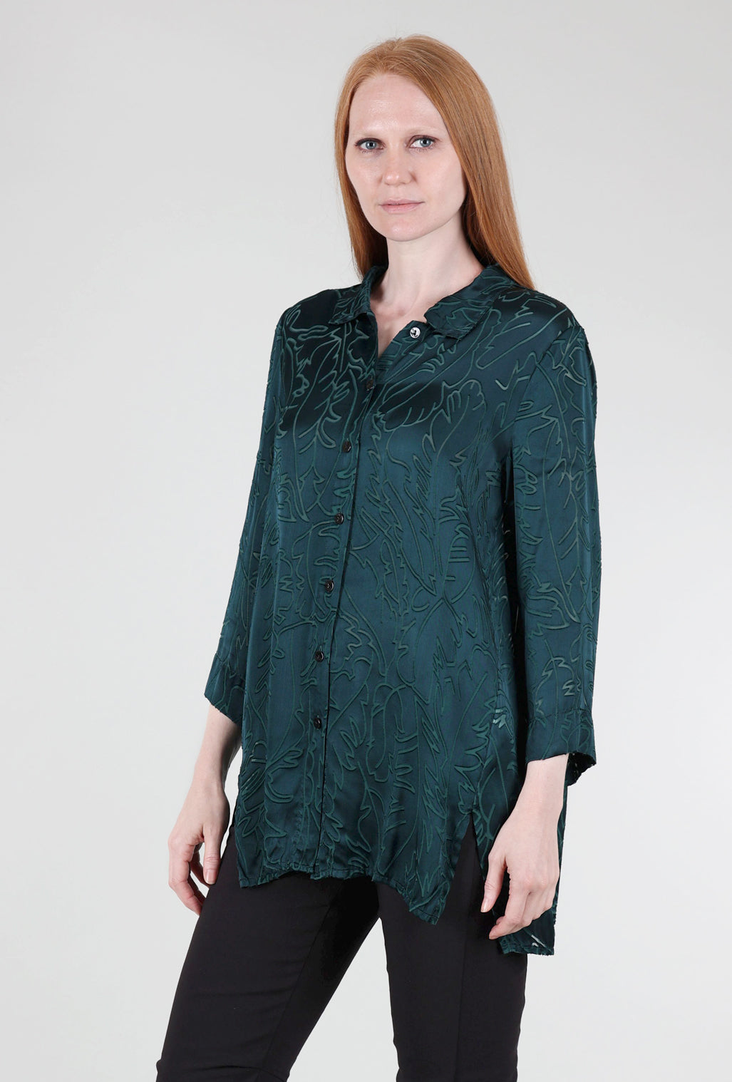 Grizas Burnout Silk Blend Blouse, Emerald 