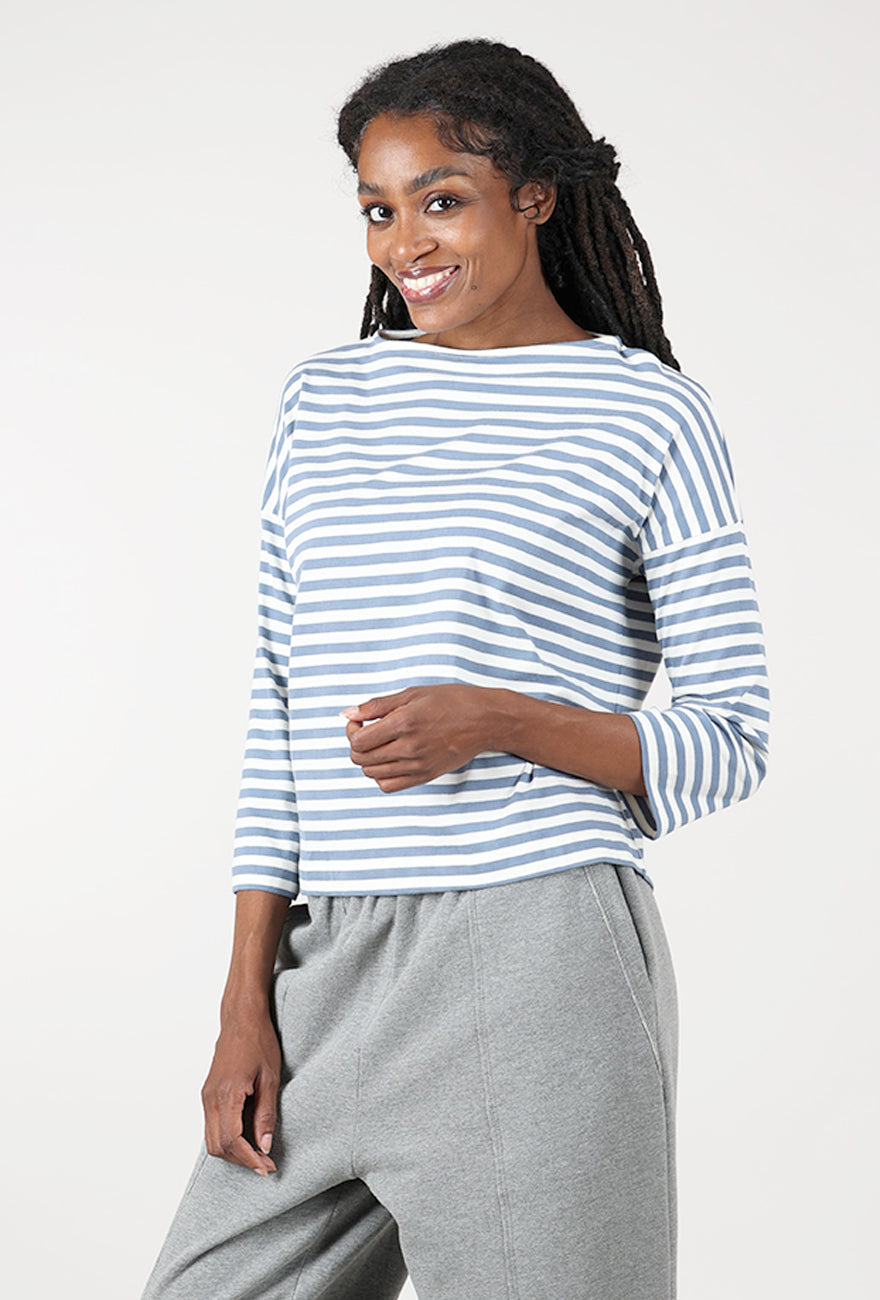 Leia-Sue Jersey Stripe Top, Pewter/Off White