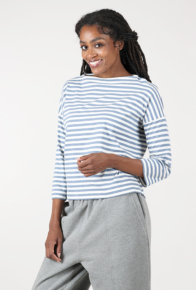 Leia-Sue Jersey Stripe Top, Pewter/Off White Angle 2