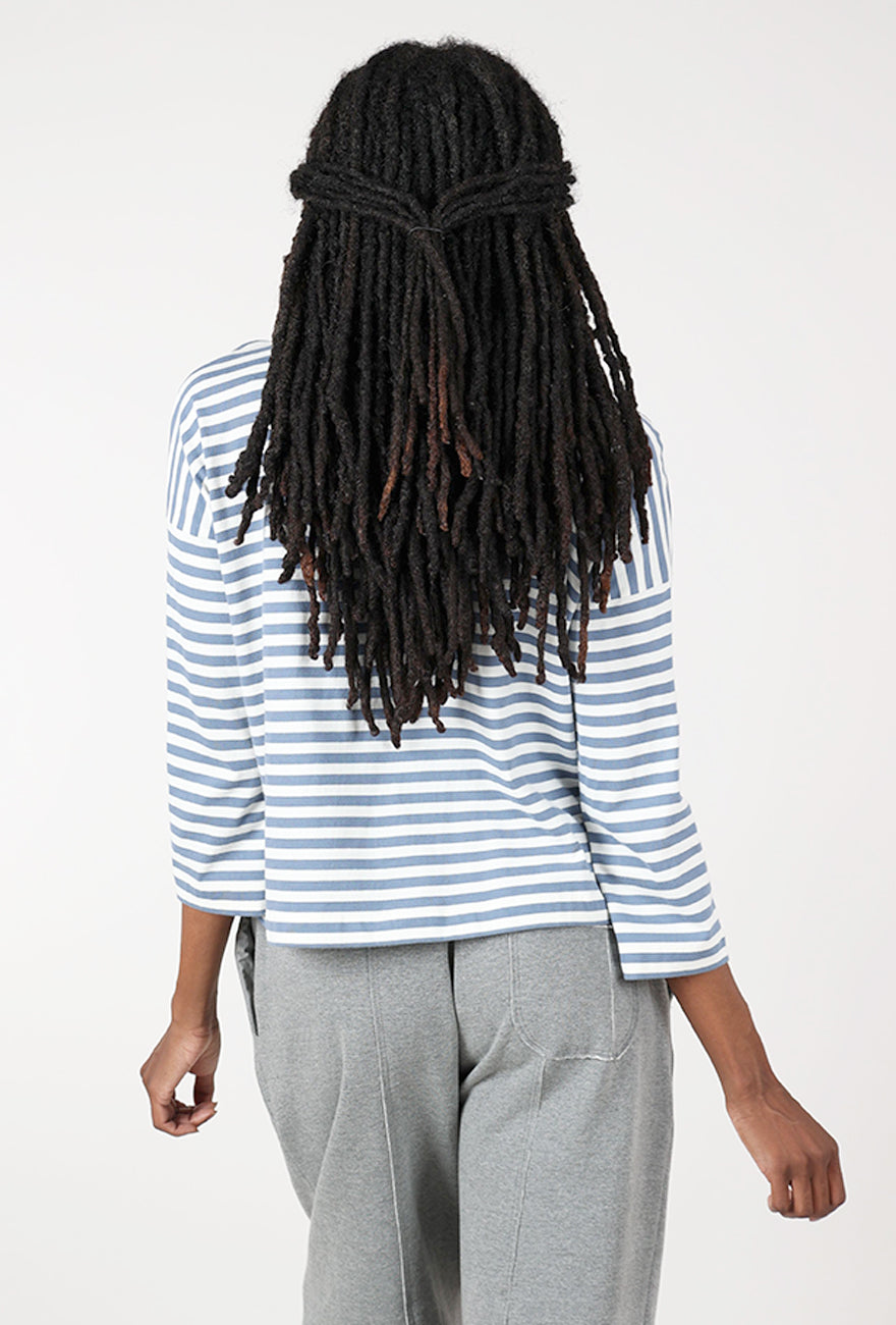 Leia-Sue Jersey Stripe Top, Pewter/Off White