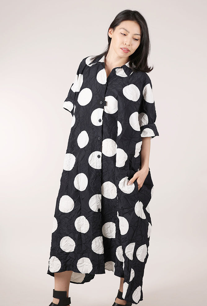 Pluslavie Dotty Long Shirt Dress, Black/White 