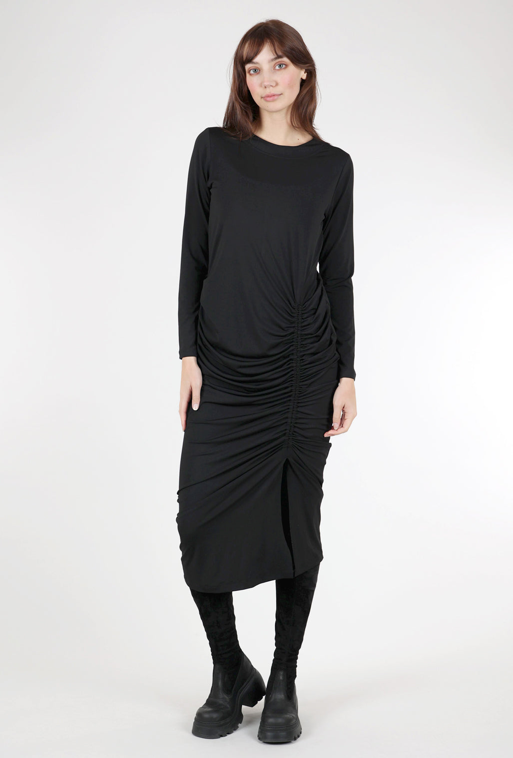 Planet Matte Gather Dress, Black 