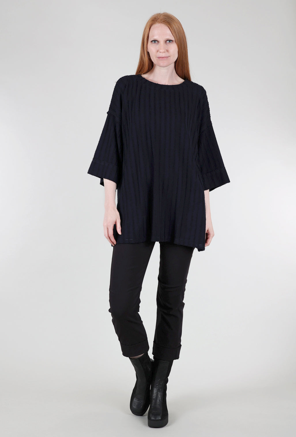 Cut Loose Frayed-Stripe Tunic, Nightsky One Size Nightsky