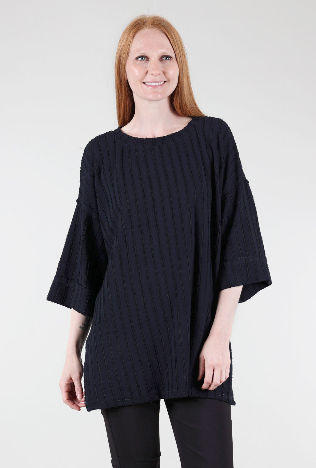 Cut Loose Frayed-Stripe Tunic, Nightsky One Size Nightsky