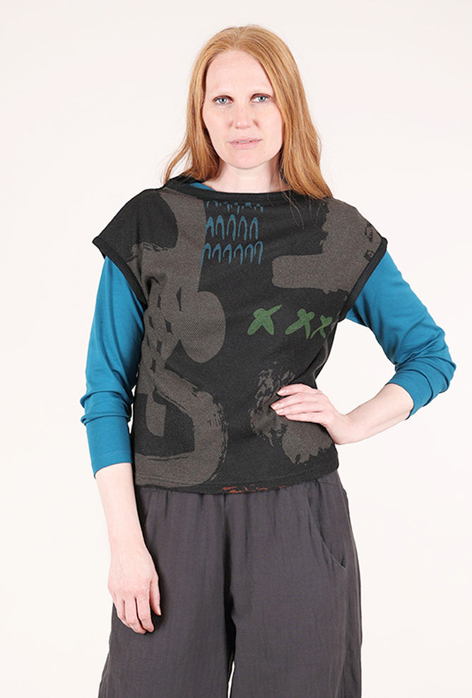 Trisha Tyler Printed Knit Popover Vest, Black Multi 