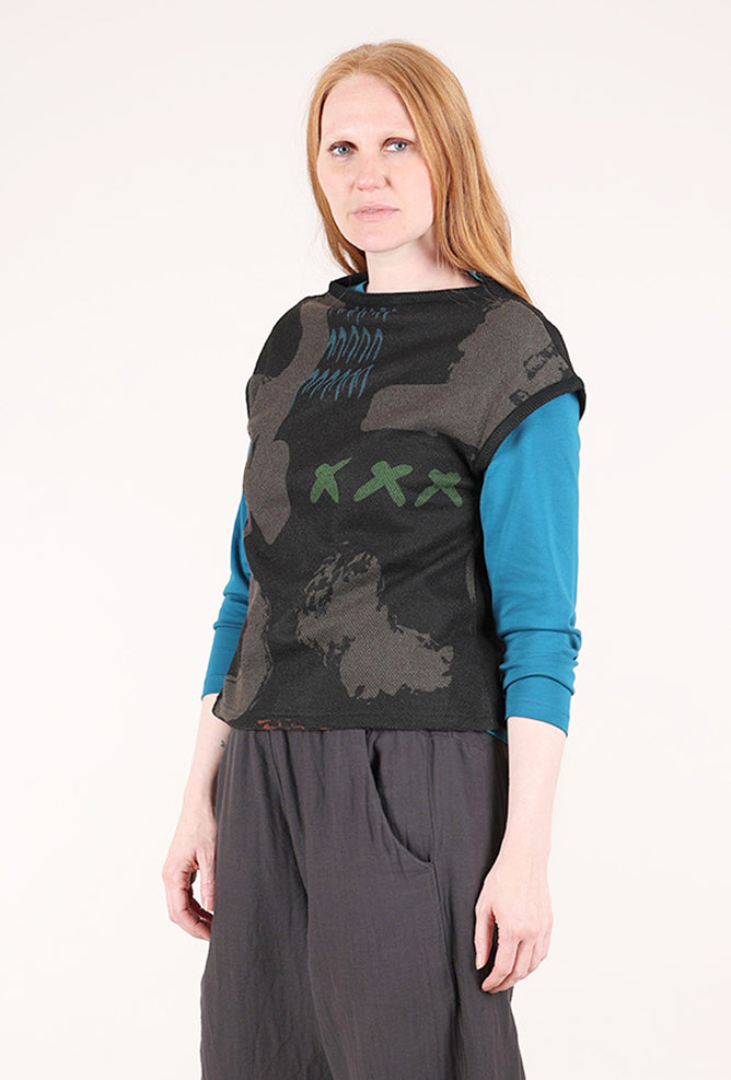 Trisha Tyler Printed Knit Popover Vest, Black Multi 