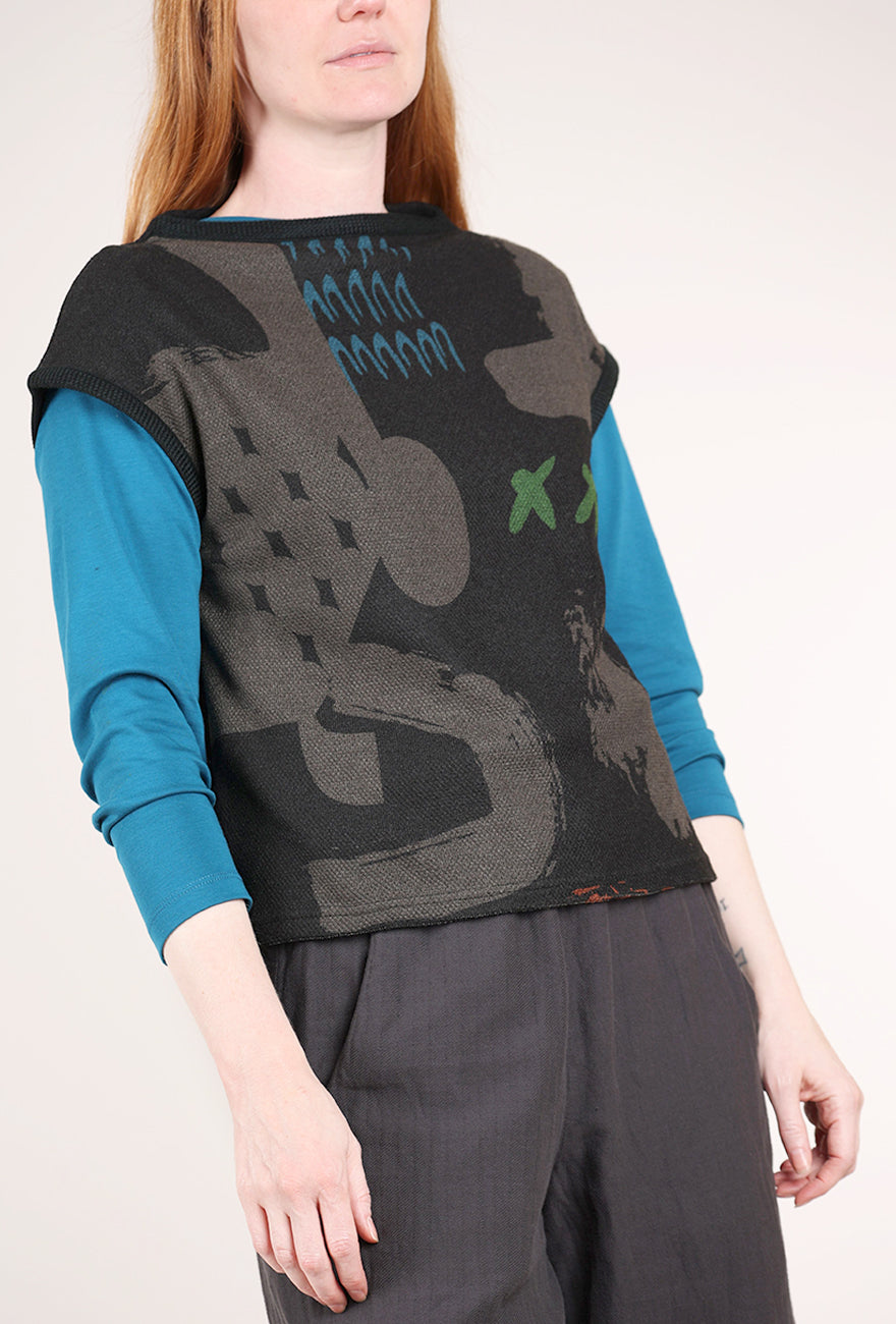 Trisha Tyler Printed Knit Popover Vest, Black Multi 