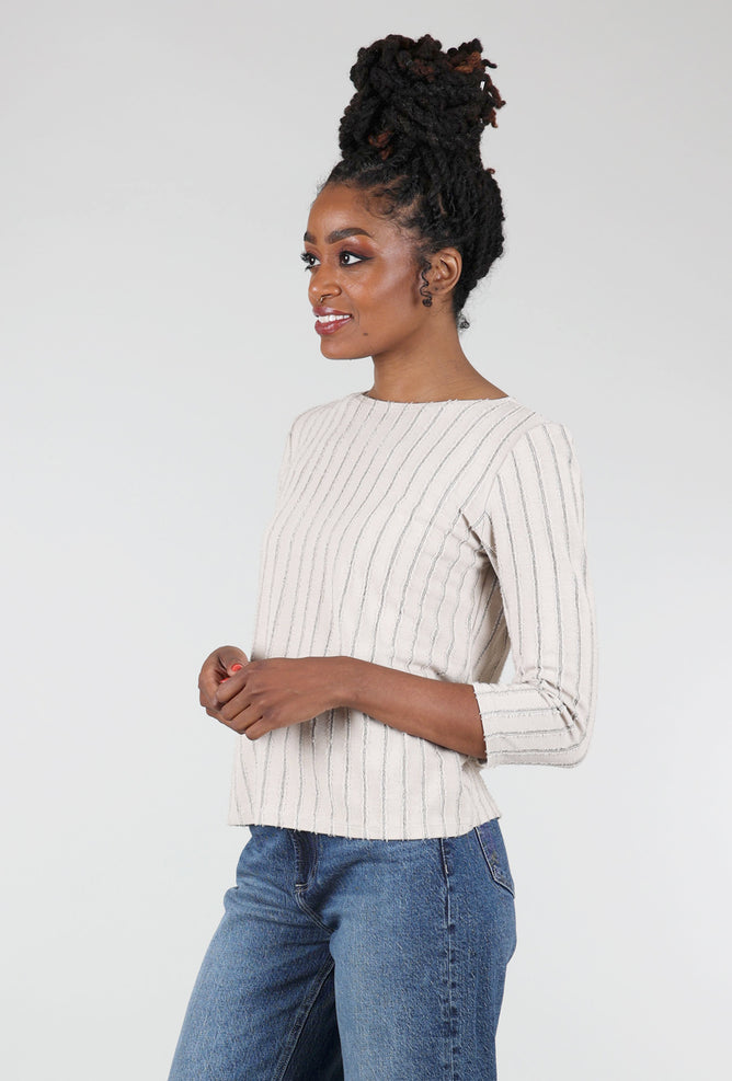 Cut Loose Frayed Stripe Boatneck Tee, Moonbeam 