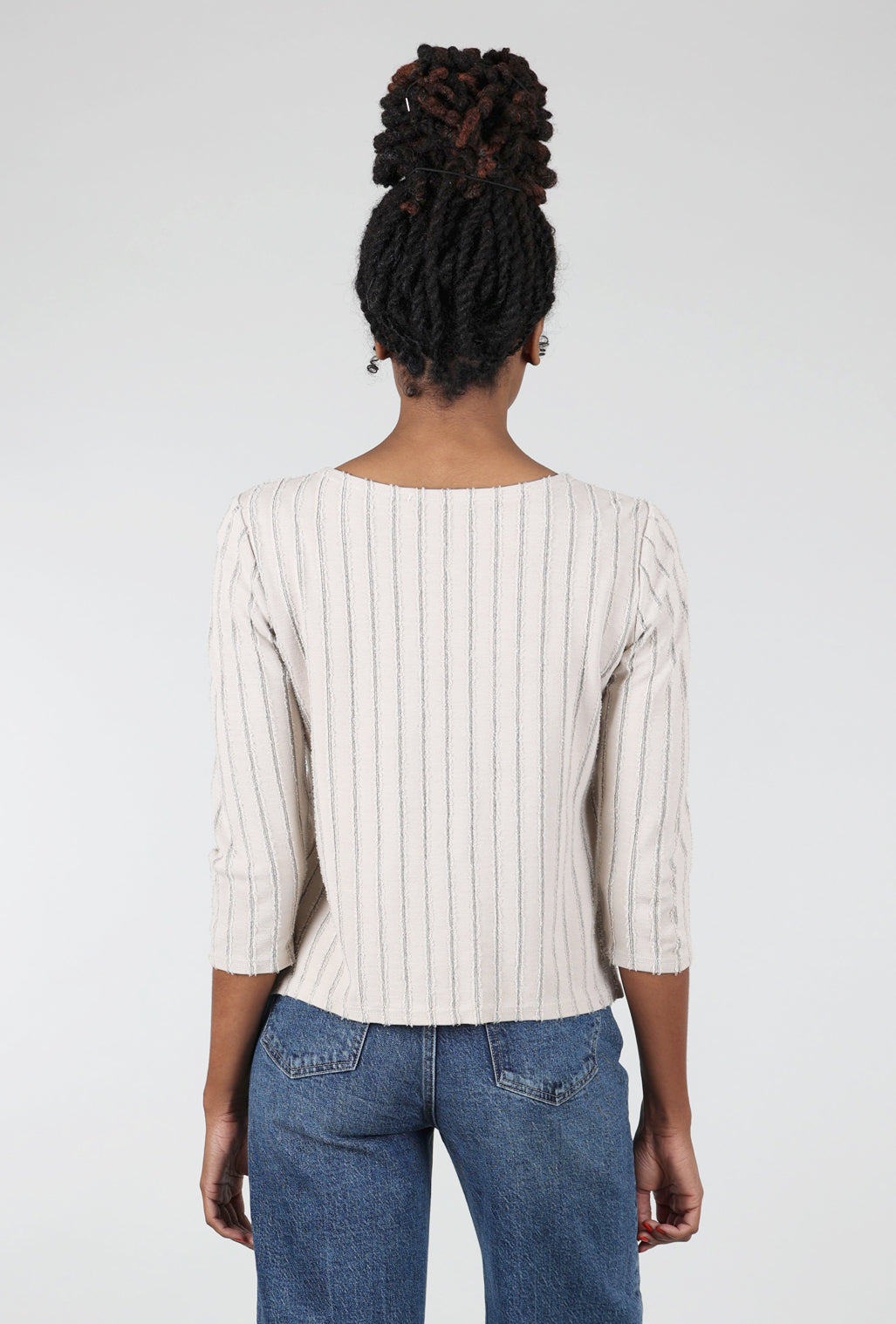 Cut Loose Frayed Stripe Boatneck Tee, Moonbeam 