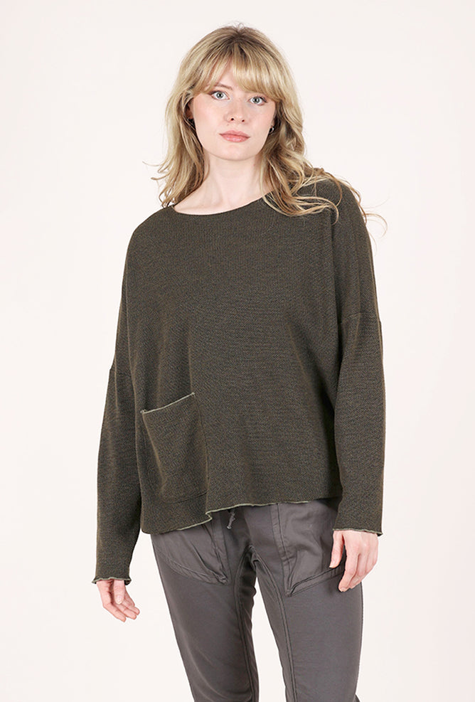 Cut Loose Speckle Knit Pocket Top, Kelp 
