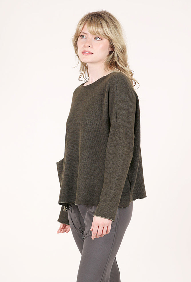 Cut Loose Speckle Knit Pocket Top, Kelp 