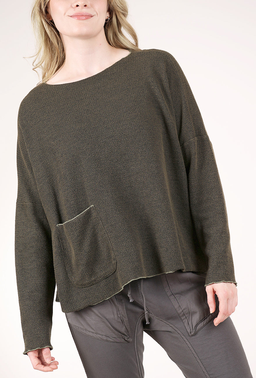 Cut Loose Speckle Knit Pocket Top, Kelp 