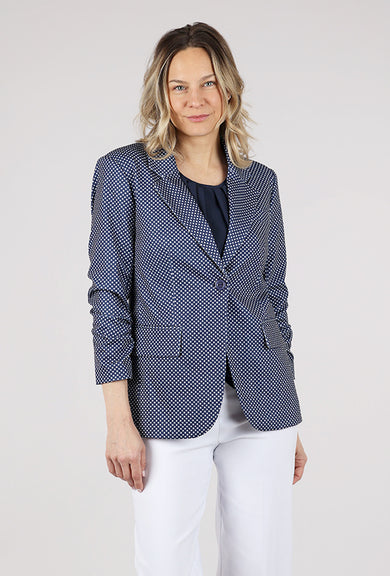 Peace of Cloth Jamie Ruched Sleeve Jacket, Navy Dot 