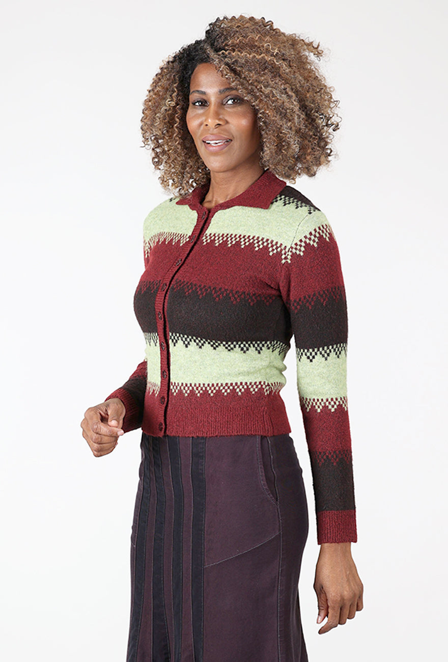 24 Colors Polo Collar Cardie, Bordeaux Mix 