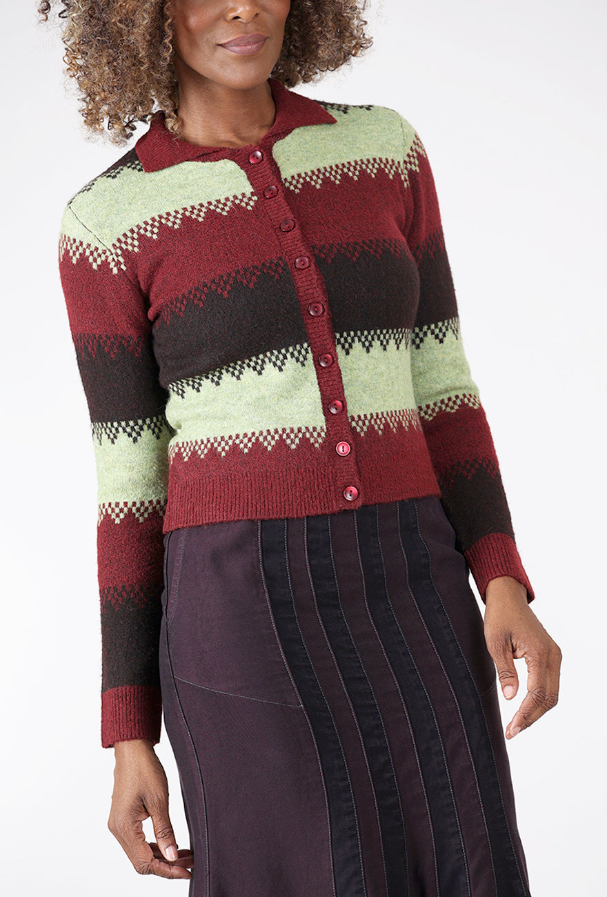 24 Colors Polo Collar Cardie, Bordeaux Mix 