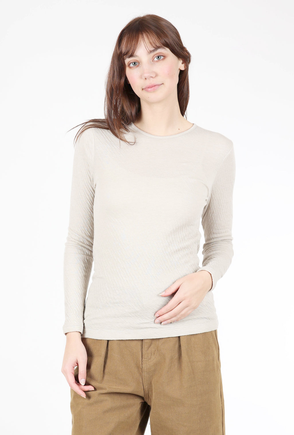 V::Room High-Soft Double-Face Crew, Khaki Sand 